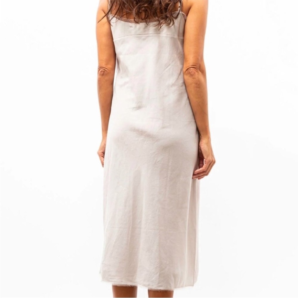 Brazeau Tricot Grey Lightweight Silk Cotton Lace Trim Midi Dress - Picture 2 of 10